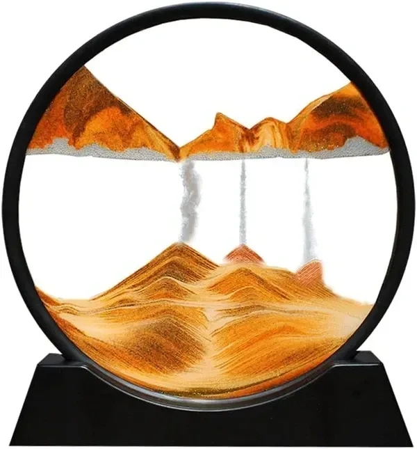 3D Dynamic Sand Art Liquid Motion, Moving Sand Art Picture Round Glass, 3D Deep Sea Sandscape in Motion Display, Flowing Sand Frame for Desktop, Home, Office, Work Decor
