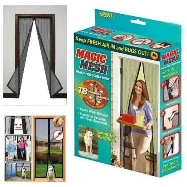 TINKDAS Magic Mesh Magnetic Mosquito Screen Door Net Curtain with Magnet Reinforced Polyester Mesh Curtain Back Door Mesh with Full Frame Hook & Loop Auto-Closing