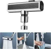 3 in 1 Waterfall Kitchen Faucet 360° Swivelling Anti-Splash Sink Faucet Sprayer Adapter Waterfall Faucet with Pull Down Sprayer Universal Tap Extender for Kitchen and Bathroom Sink and Wash Basin