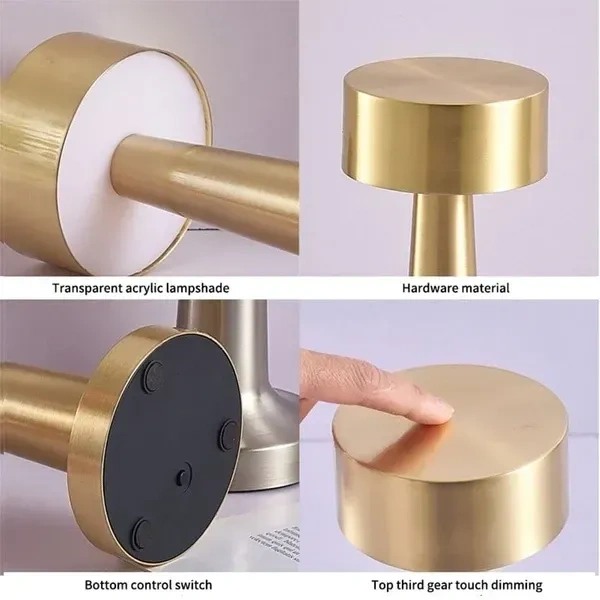 Table Lamp | 2000 mAh Battery | Table Lamp for Bedroom, Table Lamp for Living Room, Lamps for Bedroom, 3 Colour Touch Control - Metal (Gold)