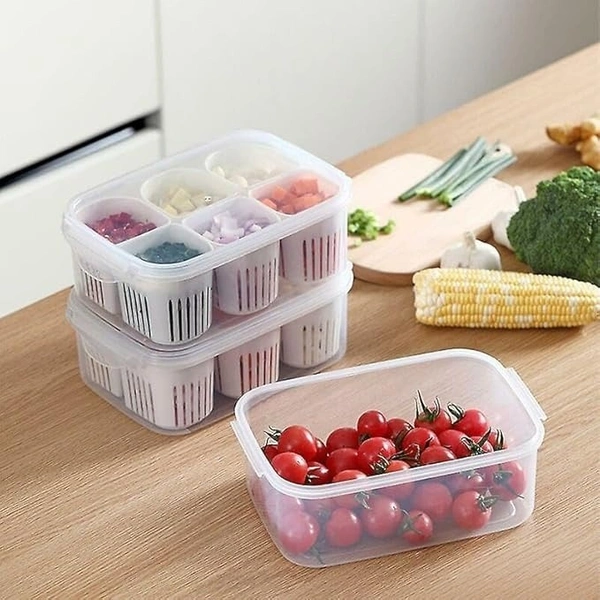FROWWY 6-in-1 Fridge Storage Boxes | Multipurpose Freezer Storage Containers for Kitchen | Vegetable Storage, Draining Crisper, and Refrigerator Food Box