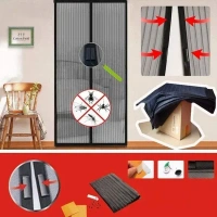 TINKDAS Magic Mesh Magnetic Mosquito Screen Door Net Curtain with Magnet Reinforced Polyester Mesh Curtain Back Door Mesh with Full Frame Hook & Loop Auto-Closing