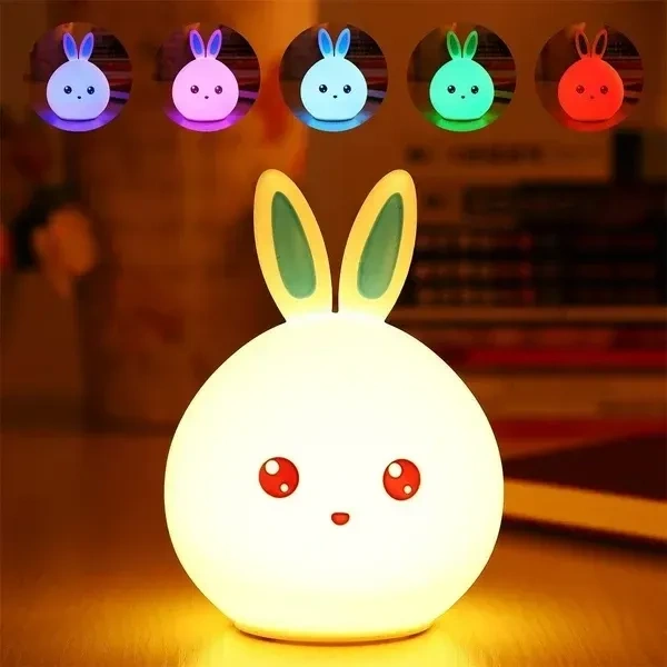 GLOWSERIES Rabbit Lamp Touch Dimming Bedside Lights Bunny Lamp Tap Lights Kids Night Lights Nursery Night Light Touch Light Kid Night Light