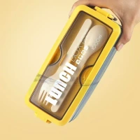 Bento Box Lunch Box, 3-In-1 Compartment Containers - Wheat Straw, Leakproof Eco-Friendly Stackable Bento Lunch Box Meal Prep