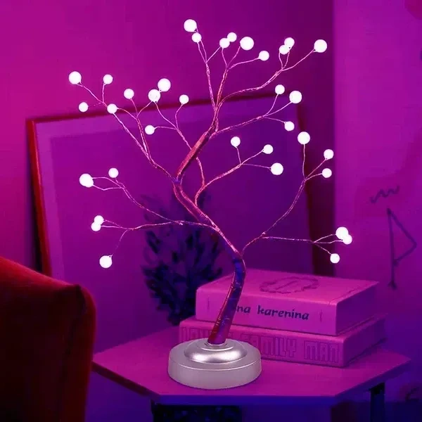 HEADLY 36-LED Shimmer Pearl Tree Desk Tabletop Bonsai Tree Touch Lamp Switch Night Tree Decor Fairy Lights Candle for Festivals, Gifts, Decoration (Warm White)