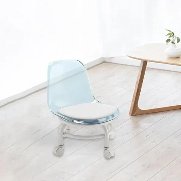 PRIME PICK Heavy Duty Rolling Transparent Chair - Acrylic 360° Rotatable - Smart Wheels - Rolling Chair for Home - Durable Backrest - High Resilience - Ideal for Adults & Kids (Pink)