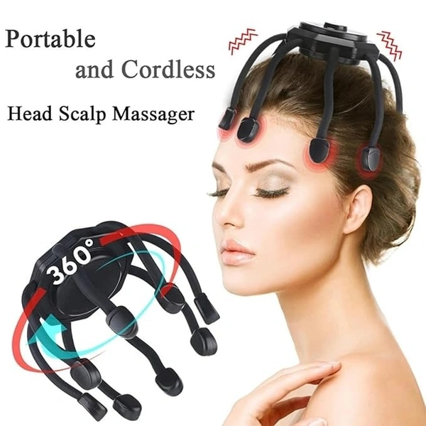 DEAL NUT Electric Head Massager Octopus Scalp Massagers,360 Degree Automatic Rechargeable Handfree Relax Massage with 3 Vibration Mode for Stress Pain Relax Headache Pain Relief Machine