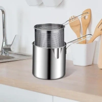 DAYANIDHI Small Deep Frying Pot with Strainer Basket | 1200ml Stainless Steel Pan with Handle | Ideal for Frying French Fries/Chicken Wings/Shrimp/Fish/Boiling Butter/Sauce/Gravies/Pasta(1Piece)
