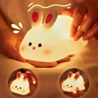 Kids Cute Little Rabbit Night Light Touch Silicone Animal Night Lamp | Rechargeable LED Bedside Lamp for Children's Bedroom | Ideal Gift for Boys, Girls, Toddlers, and Nursery