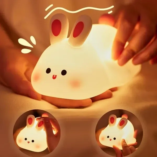 Kids Cute Little Rabbit Night Light Touch Silicone Animal Night Lamp | Rechargeable LED Bedside Lamp for Children's Bedroom | Ideal Gift for Boys, Girls, Toddlers, and Nursery
