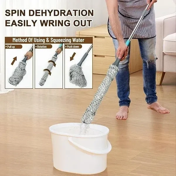 INFRARA STORE Stainless Steel Microfiber Twist Mop | Self-Wringing Squeeze Mop with Extendable Handle for Efficient Floor Cleaning | Reusable Dust Mop for Home, Office