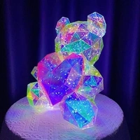 Tagve Gorgeous Shining LED Teddy Bear Holding a Pink Heart, Forever Valentine's Day Anniversary and Birthday 10 inch Mood Lighting Galaxy Lamp