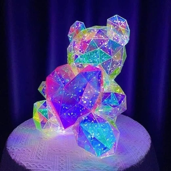 Tagve Gorgeous Shining LED Teddy Bear Holding a Pink Heart, Forever Valentine's Day Anniversary and Birthday 10 inch Mood Lighting Galaxy Lamp