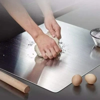 OrganizeMee Chopping Board Stainless Steel Metal Cutting Kitchen,Heavy Duty Chopping-Board Vegetable, Meats vegetable Chopper Boards, Safe Durable with Anti-Skid Silicon Pad (Extra Large)(45CM X 31CM)