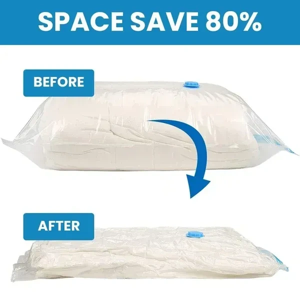 PACQUITA 5 Pcs Vacuum Bags for Travel with Hand Pump,Airtight,Reusable Space Saver Storage Bags for Packing,Sealer Bags with Ziplock for Cloths,Blanket(2 Small, 2 Medium & 1 Large)