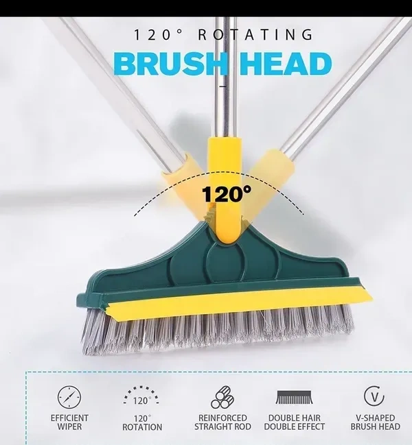 FIGMENT 2 in 1 Bathroom Cleaning Brush with Wiper Tiles Cleaning Brush Floor Scrub Bathroom Brush with Long Handle 120° Rotate Bathroom Floor Cleaning Brush Home Kitchen Bathroom Cleaning Accessories