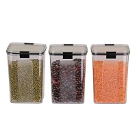 Haven&Hearth Airtight Kitchen Storage Container Set with Lock, 1100ml Square Plastic Jars, BPA-Free, Unbreakable Pantry Organizers for Dry Food, Snacks & Spices – Stackable, Transparent, Set of 6