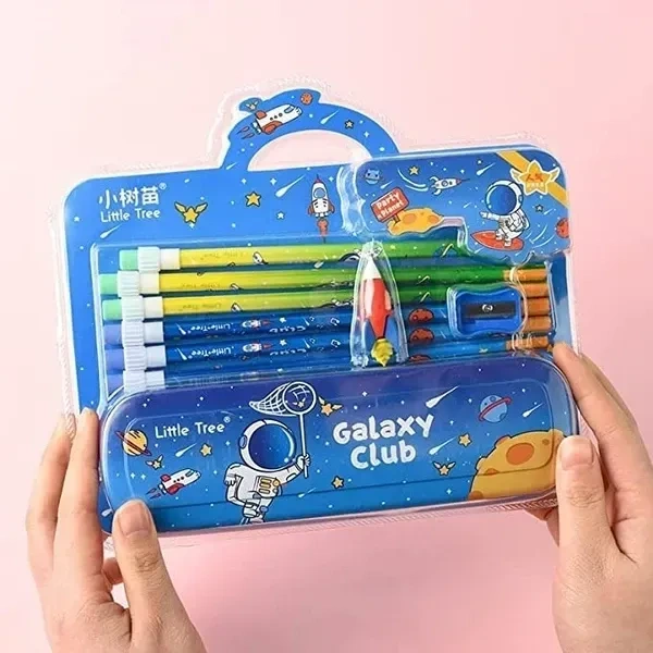 TEMSON Stationary Set for Kids, Cartoon Theme Stationary Kit for Boys, Pencil Set for Kids, Eraser Set for Kids, - Stationary Kit Set for Boys/Birthday Gifts for Kids (GP 8001-E) (Space)