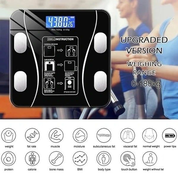 TLISMI Bluetooth Body Fat Scale BMI Scales Smart Wireless Digital Personal Bathroom Weight Scale Body Composition Analyzer Weighing Scale for Human Body (Bluetooth BMI New)