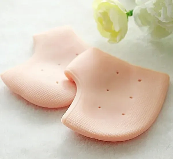 Anti Heal Crack Silicone Gel Heel Pad Socks for Pain Relief - 1 Pair (Beige, Free Size)