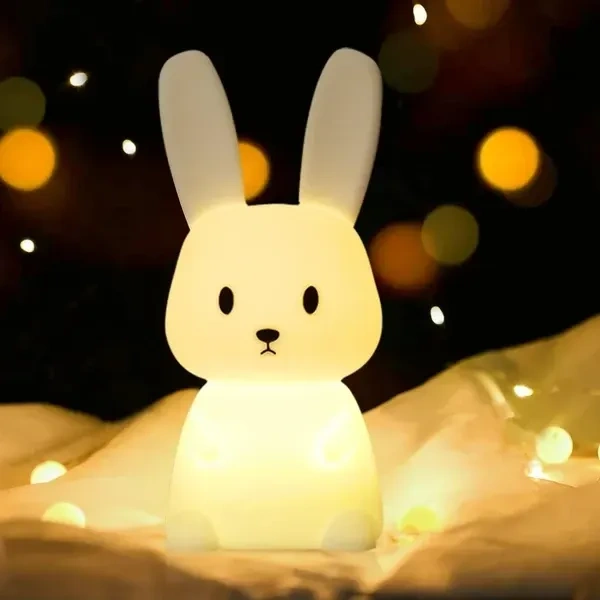 Bunny Night Light For Kids, Cute Animal Night Lamp For Nursery,Kawaii Squishy Silicone Bunny Touch Lights,Portable With Usb Rechargeable, Gifts For Baby Girls And Boys (Bunny) - Led, White