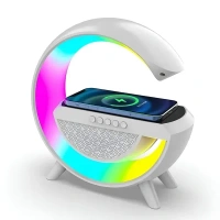 Multi-Function Bluetooth Speaker Lamp with Wireless Fast Charging, RGB Light with 8 Music Sync Modes, Dimmable Night Light Bedside Lamp for Android