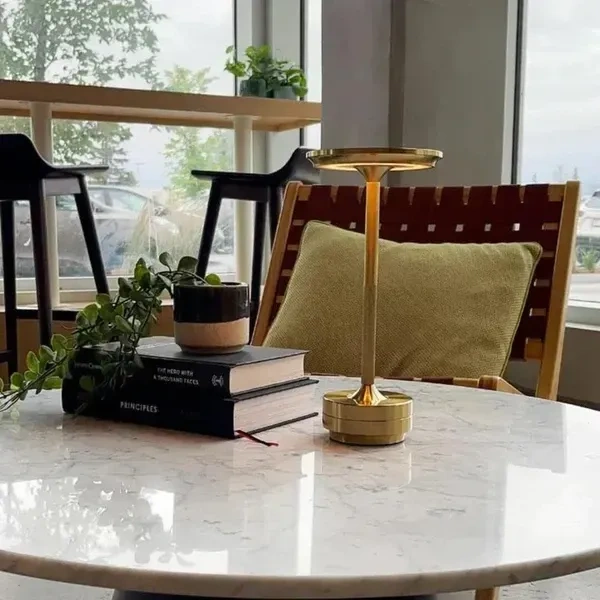 Desidiya Metal Rechargeable Cordless Led Table Lamps Touch Sensor Light, 3-Levels Portable Dimming Wireless Battery Operated Lamp,Nightstand Lamp/Night Light/Restaurant Table/Outdoor/Coffee/Bar(Gold)