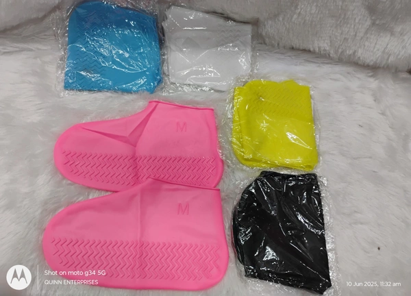 SHAKTISM Waterproof Silicone Shoe Covers, Reusable Rain Boots for Outdoor Activities, Lightweight, Foldable, Easy to Clean - 1 Pair (Random Colour) Multi