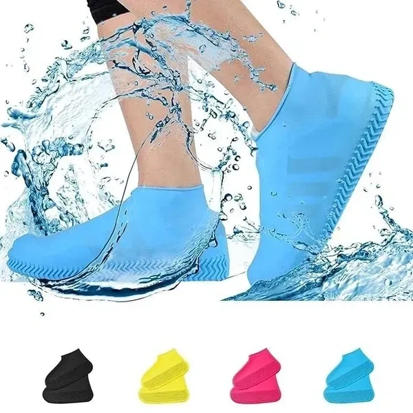 SHAKTISM Waterproof Silicone Shoe Covers, Reusable Rain Boots for Outdoor Activities, Lightweight, Foldable, Easy to Clean - 1 Pair (Random Colour) Multi