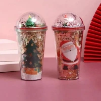NYRWANA Straw Cup Creative Glitter Christmas Gift Cups Coffee Water Bottle with Straws Lid Plastic Reusable Drinkware Coffee Cup Mugs