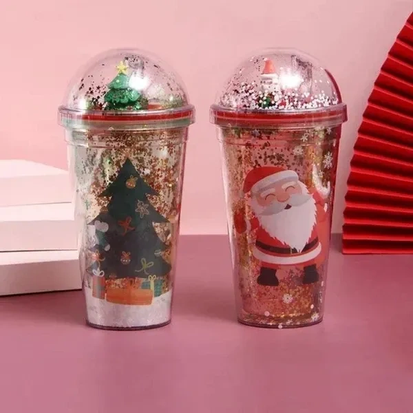 NYRWANA Straw Cup Creative Glitter Christmas Gift Cups Coffee Water Bottle with Straws Lid Plastic Reusable Drinkware Coffee Cup Mugs