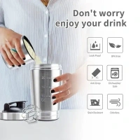 Stainless Steel Gym Shaker Bottle with Extra Storage(with Spring Ball),100% Leak Proof and Food Grade,750ml