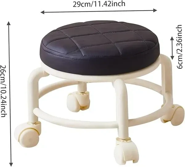 TORIOX Low Roller Seat PU Leather Padded 360 Degree Rotating Rolling Stool for Small Shoe Stool Seat Pulley Wheel Stool for Fitness Barber Salons Kitchen