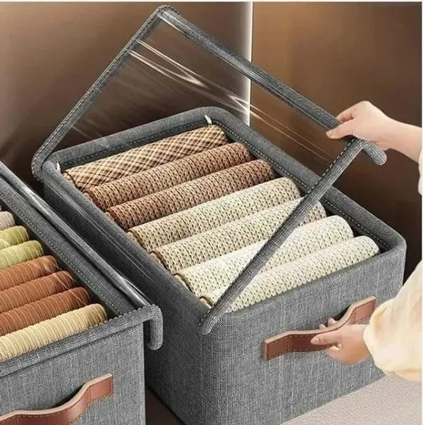 IQS Enterprise 26 Litre Storage Box With Lid Clothes Storage Box With Lid Folding Storage Box With Handles Durable Clothes Basket For Blanket Space-saving Storage And Organizer For Wardrobe (1 pcs)