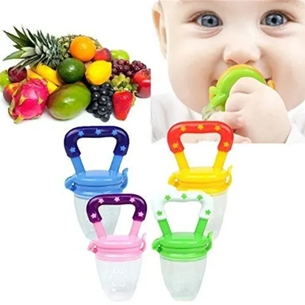 Baby Silicone Food/Fruit Nibbler, Baby Food and Fruit FeederTeethers for Babies, Teether for New Born, BPA-Free Silicone Pouches (Pink & Blue Pack of 2)