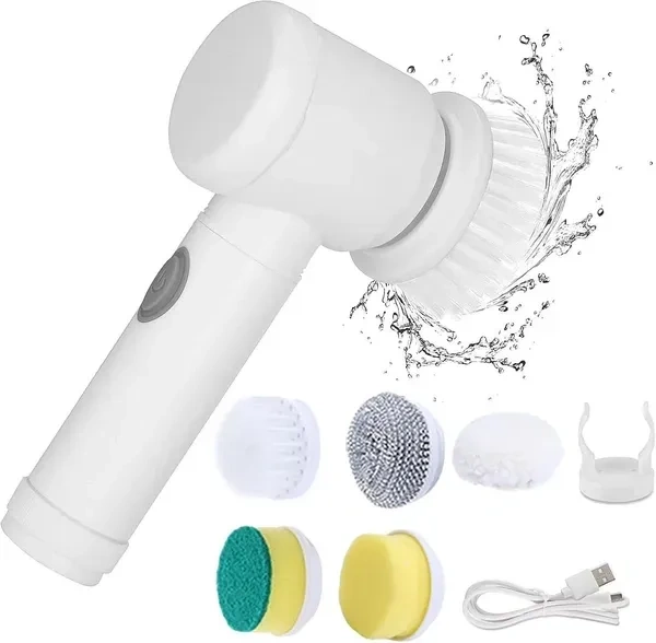 ZUPTIX Multi-Functional Electric Cleaning Brush 5 in 1 Magic Power Scrubber Household Cleaning Tools Spin Scrubber with Buffer Polisher, for Bathroom, Shower, Tub, Kitchen Floor