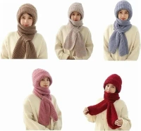 LETURE® Women’s 2-in-1 Integrated Hat & Scarf, Windproof Winter Woolen Cap with Ear Protection, Cold-Resistant Fleece Lining, Soft & Comfortable for Winter Activities Multicolour, 1 pic