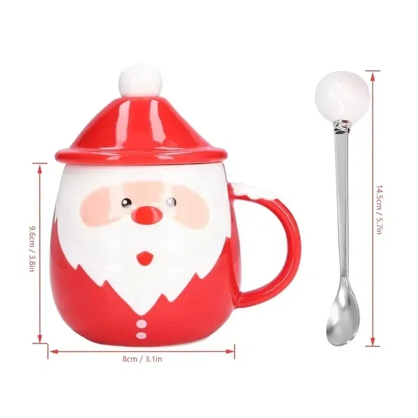Merry Christmas Coffee Mug with Santa Claus Pattern Bubble Ceramic Shape | Spoon Lid Procelain Cappuccino Cup Tea Mug | Milk Drinking Cup Holiday Christmas Gift Red (Santa Mug II, 1)