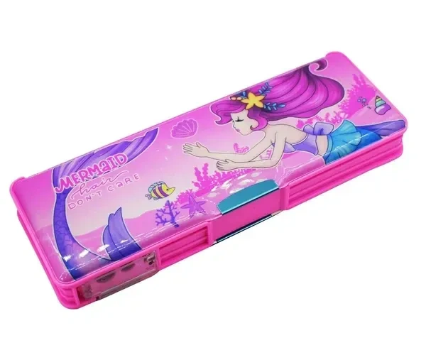 New Unicorn Pencil Cases 1 Pcs Calculator Geometry, calci Geo, Dual Sharpener with Calculator, Double Sided Stationary Compass Box for Girls & Boys Art Plastic Pencil Box (Pink)