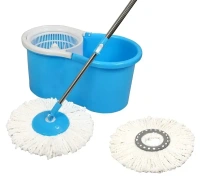 Plastic Mop Bucket WITH BOX Quick Spin Mop with 2 Microfiber Wet Dry Mophead Floor Cleaning pocha Extendable Handle Removable Wringer 360° Floor Cleaner Mopping Set