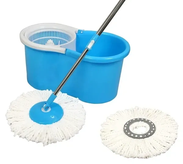 Plastic Mop Bucket WITH BOX Quick Spin Mop with 2 Microfiber Wet Dry Mophead Floor Cleaning pocha Extendable Handle Removable Wringer 360° Floor Cleaner Mopping Set