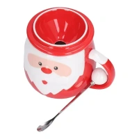 Merry Christmas Coffee Mug with Santa Claus Pattern Bubble Ceramic Shape | Spoon Lid Procelain Cappuccino Cup Tea Mug | Milk Drinking Cup Holiday Christmas Gift Red (Santa Mug II, 1)