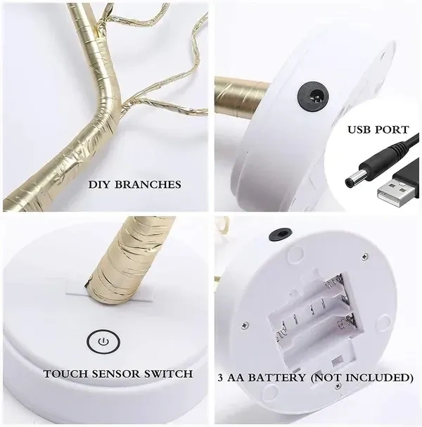 HEADLY 36-LED Shimmer Pearl Tree Desk Tabletop Bonsai Tree Touch Lamp Switch Night Tree Decor Fairy Lights Candle for Festivals, Gifts, Decoration (Warm White)