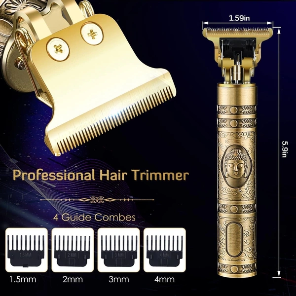 Sigmastore®  Rechargeable Golden Hair Trimmer for Men, Buddha Style Trimmer for Salon Cordless Beard Trimmer Hair Cutting Machine Professional Hair Clipper Adjustable Blade Clipper T-Blade (Gold)