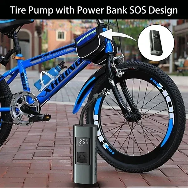 Portable Tyre Inflator Air Compressor Rechargeable DC12V 6000mAh Mini Electric Air Pump for Car, 140PSI Auto-Off Tyre Pump with Pressure Gauge for Motorcycle Bicycle Balls, Power Bank, LED Light