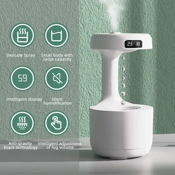 Raptas (Only 15 Year Warranty) The Floating water machine, or anti-gravity humidifier 2024 Upgrade Cool Mist Desktop with LED Clock Display, Auto Shutdown Power-Off. 800 ml