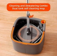Spin Mop and Bucket Set with Self Separation Dirty and Clean Water System, Square Mop Bucket Self Wringing 360° Rotating Clean Floor Mop-Head for Hardwood Tile Marble Floors (Mop Set with 2pads)