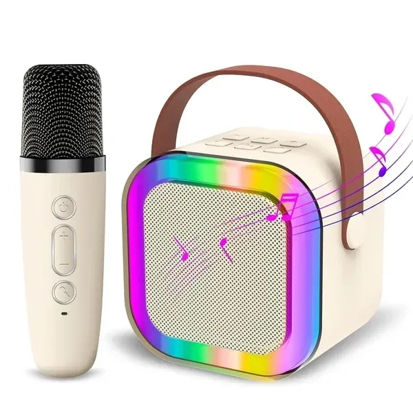 Karaoke Speaker with Mini Portable Blue-Tooth Wireless Microphone and Dynamic Lights Birthday Gift – Model K12 Excellent Toy for Kids 2 3 4 5 6 Year