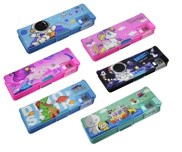 New Unicorn Pencil Cases 1 Pcs Calculator Geometry, calci Geo, Dual Sharpener with Calculator, Double Sided Stationary Compass Box for Girls & Boys Art Plastic Pencil Box (Pink)