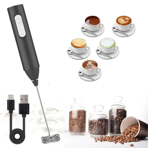 Rechargeable Milk Frother – Handheld Electric Coffee Frother with USB-C Charging, 3-Speed Stainless Steel Whisk for Lattes, Matcha, Hot Chocolate, and Frappe
